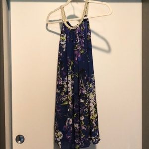 Floral swing dress with sparkle neckline